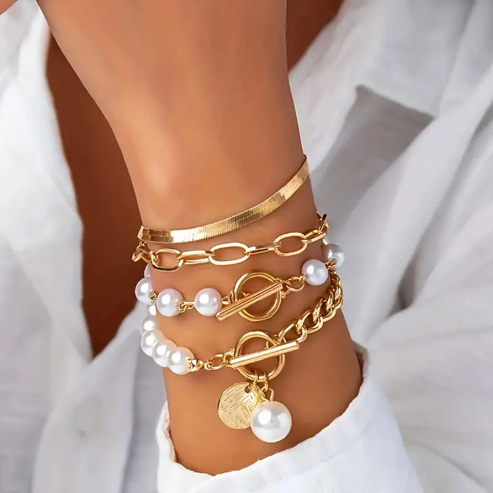 מיה | סט צמידים פרימיום עם פנינים בשכבות