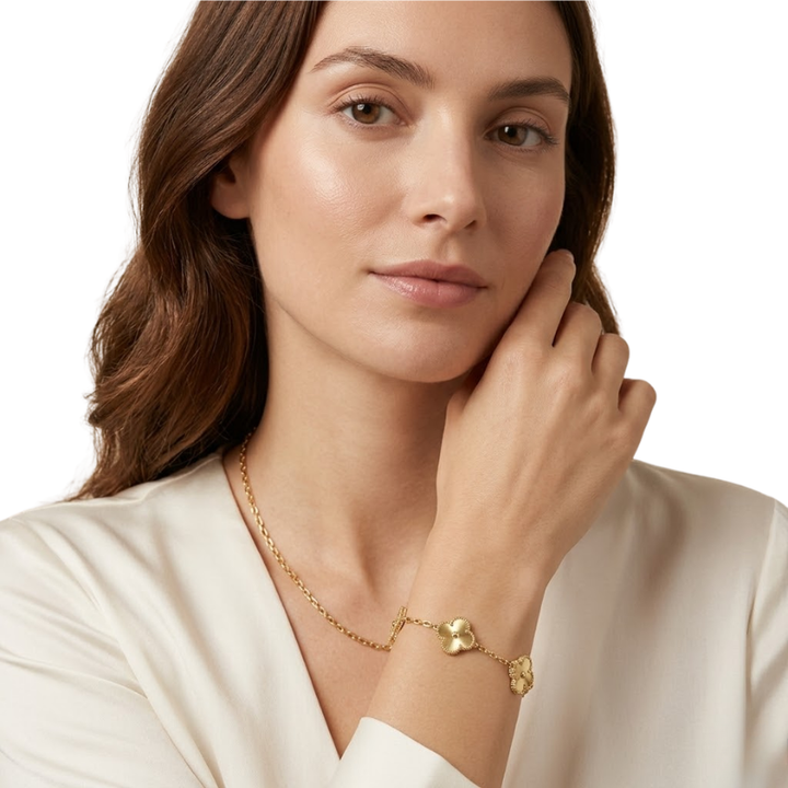 Bracelet Trèfle Femme – Acier Inoxydable Plaqué Or