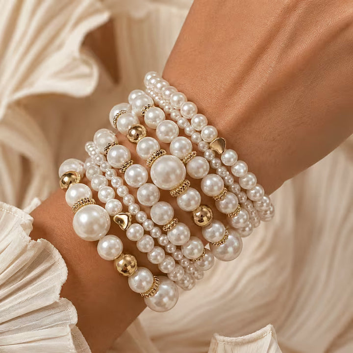 מאיה | סט צמידים עם פנינים - 8 יחידות